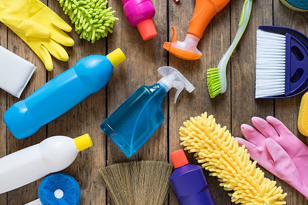 house cleaning product on wood table